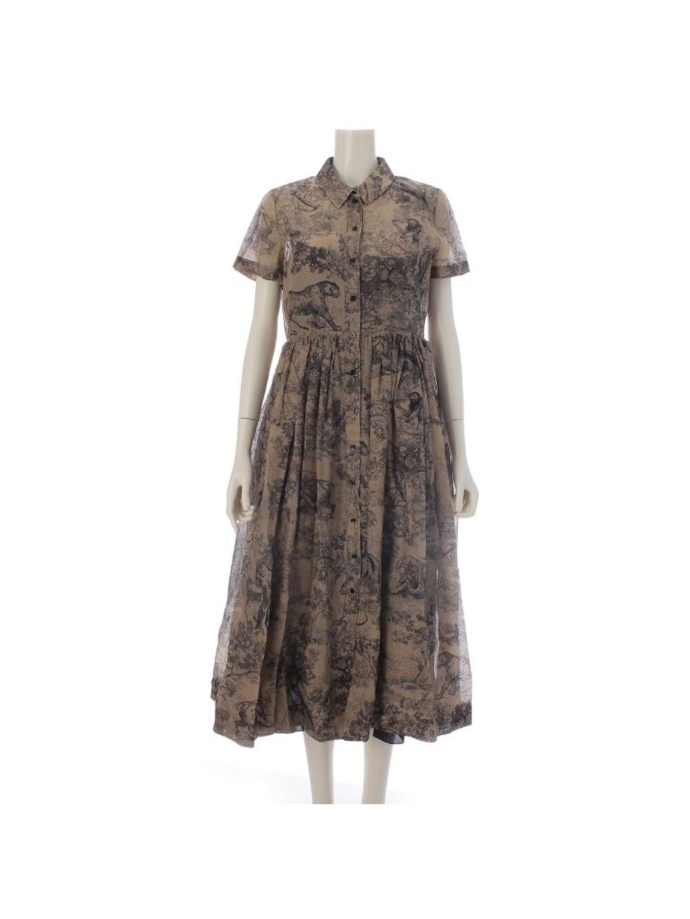 Dior Cotton Toile de Jouy All Over Print Voile Shirt Dress Brown 38